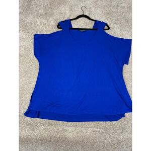 Cable & Gauge Woman Royal Blue Cold Shoulder V-Neck Tunic Top 2X Relaxed Fit